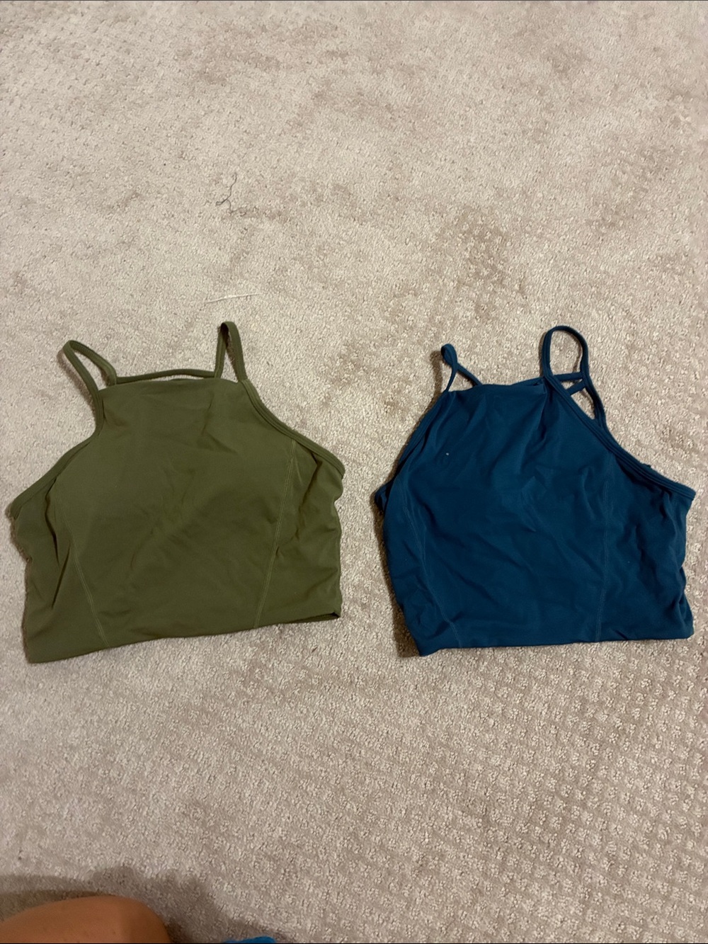 BuffBunny Double Spaghetti Strap Crop Tanks in Olive and Teal